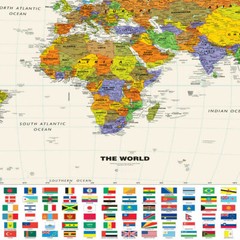 World Map Poster Details Travel Country With Flags Art Decor ( 32″ X 24″ )