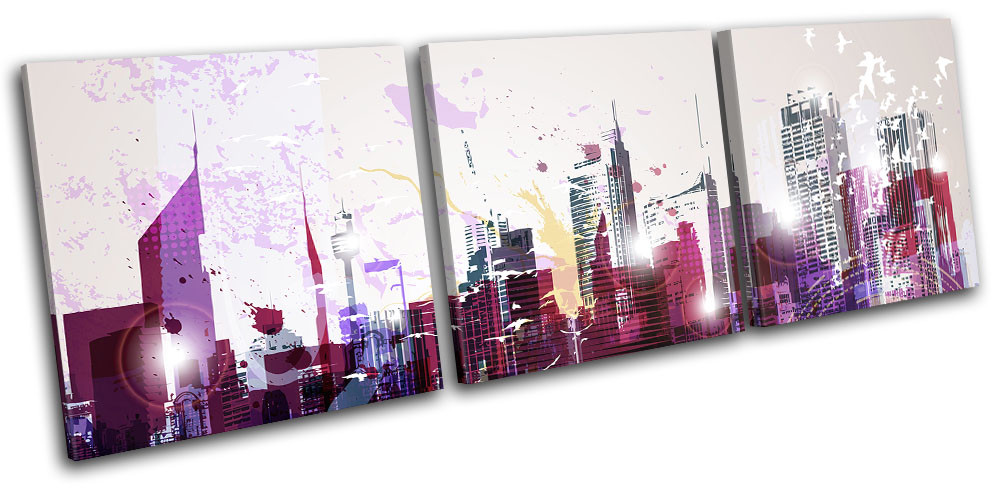 Cityscape Abstract City TREBLE CANVAS WALL ART Picture Print