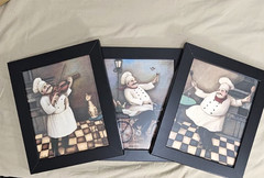 Whimsical Fat Chef Framed Wall Art Prints Set of 3 Kitchen Decor 12″x10″