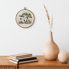 Vintage Crane Bird Round Wall Art Decor Framed 10×10, Aesthetic Japanese Cran…