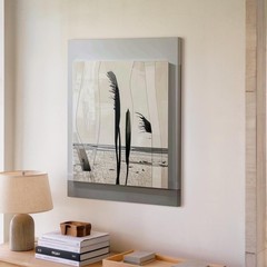 Modern Abstract Canvascurved Black Shapes On Cracked Beige Background Wall Art