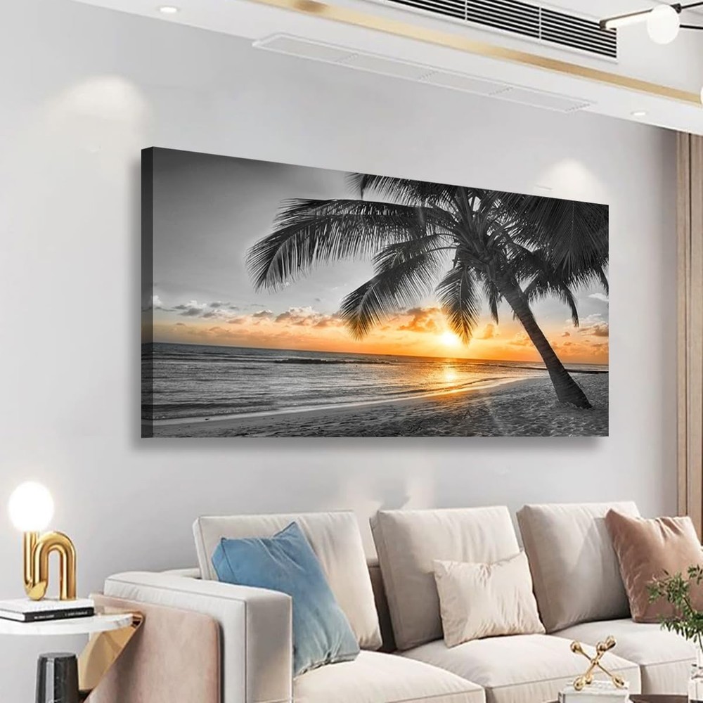 Sunset Beach Canvas Wall Art Wall Mural Canvas Painting Print,DIY Framed 24″x48″