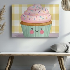 Cute Cupcake Character Canvaswhimsical Kids� Kitchen Wall Art