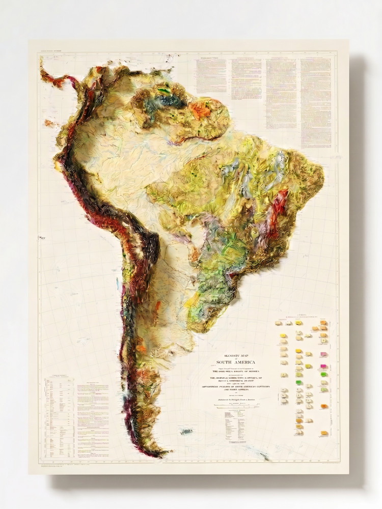 South America Geological Map Wall Art – Vintage 2D Topographic Poster Print Deco