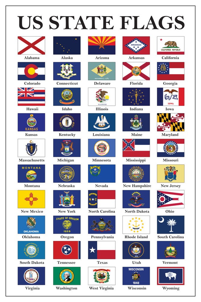 Flags Of US States Classroom Aid Politics History Government Poster 12×18