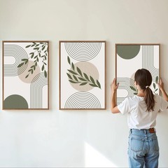 Boho Sage Green Framed Canvas Wall Art, Mid Century Modern Wall Decor, Large …