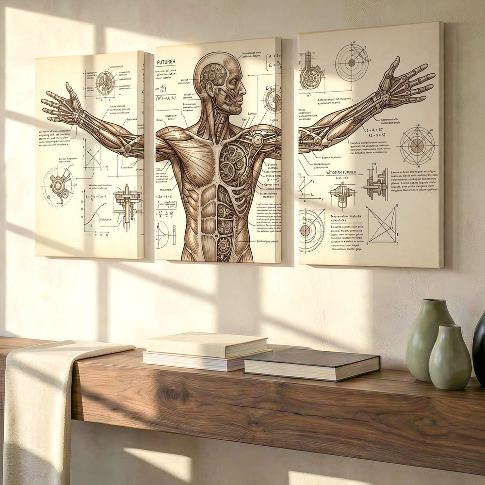 3 Pieces Anatomical Sketch Vintage Scientific Large Wall Art Canvas Set Of 3