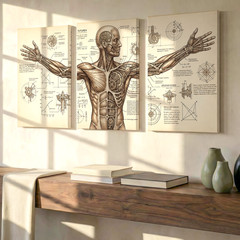 3 Pieces Anatomical Sketch Vintage Scientific Large Wall Art Canvas Set Of 3