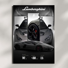 Modern Black Lamborghini Poster – Supercar Wall Art – Office Decor