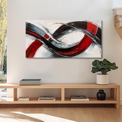 Modern Abstract line Wall Art Red Black Gray Gray Textured Trendy Canvas Pain…