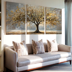 3 Pieces Golden Tree Autumn Landscape Large Wall Art Set for Living Set Of 3