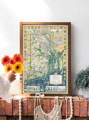 1936 Pictorial Map of Rhode Island and Narragansett Bay Wall Art Poster Home