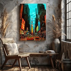 Times Square New York City Yellow Taxi Canvas Wall Art Urban Cityscape Print