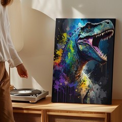 Canvas Wall Art a Highly Stylized Digital Artwork of a Dinosaur Possibly a T