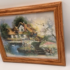 Vintage Andres Orpinas Cottage 1 Garden Swan Scene Framed Print Signed 11.5×9.5