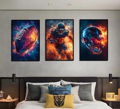 Black Framed Football Wall Art Graffiti Rugby Gaming Cool Sports Theme Pictur…