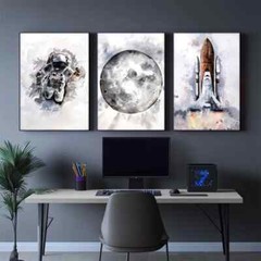 3pcs Space Poster Cosmic Element Art Dormitory Metal Print Ready to Hang Art