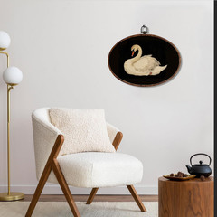 Vintage Swan Oval Framed Wall Art, Rustic Animal Swan Prints Canvas Art Paint…