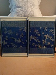 2pc Wallart 12×18 in Front Load Framed Japanese Bamboo silk & Greek Key Fabric