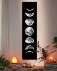 Moon Phase Wall Art Black White Abstract Canvas Painting 47 x 11.8 Inch