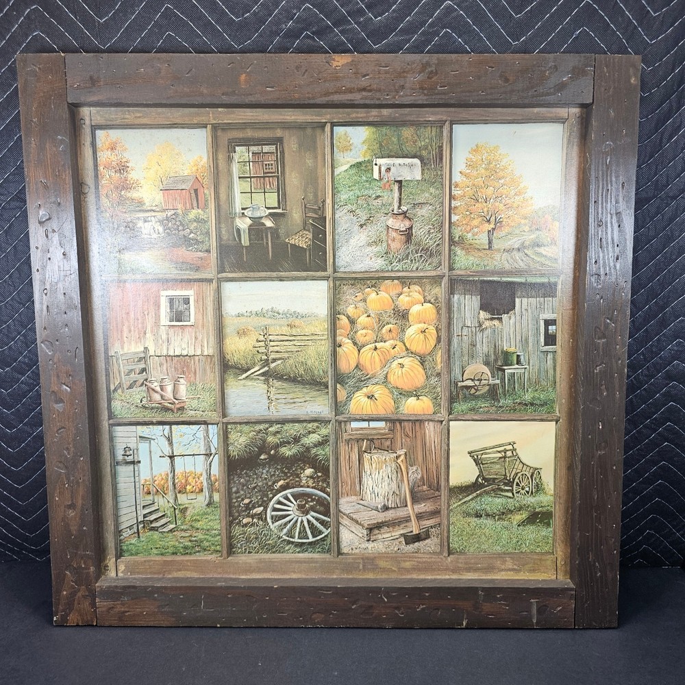 Homco Home Interiors Window Pane Picture Fall Rustic Autumn Farm B Mitchell VTG
