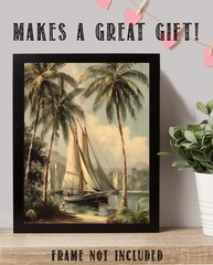 Vintage Seascape Rum Cay Poster 11×14 Unframed Nautical Coastal Beach Wall Art