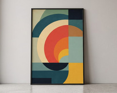 Retro Abstract Geometric Circles Wall Art Colorful Canvas Print Poster Decor