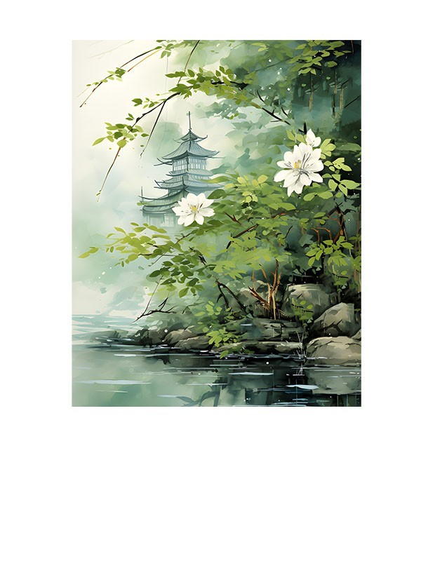 11×14 Pagoda Landscape Wall Art Canvas Print