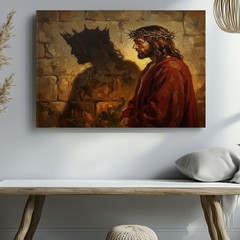 Jesus Christ with Crown of Thorns Shadow Wall Art Canvas Print Religious Decor
