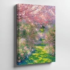 Floral Garden Path Canvas Wall Art Pink Blossoms Trees Nature Landscape Print
