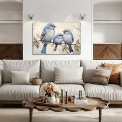 Birds Canvas Wall Art Blue Birds Family Painting Sparrow on Tree Branches Pic…
