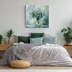 Framed Eucalyptus Flower Glass Vase Wall Art, Modern Eucalyptus in Glass Wall…