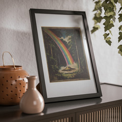 Vintage UFO RAINBOW Wall Art, Alien Pot of Gold Decor, Sci-fi Gay Pride Poster