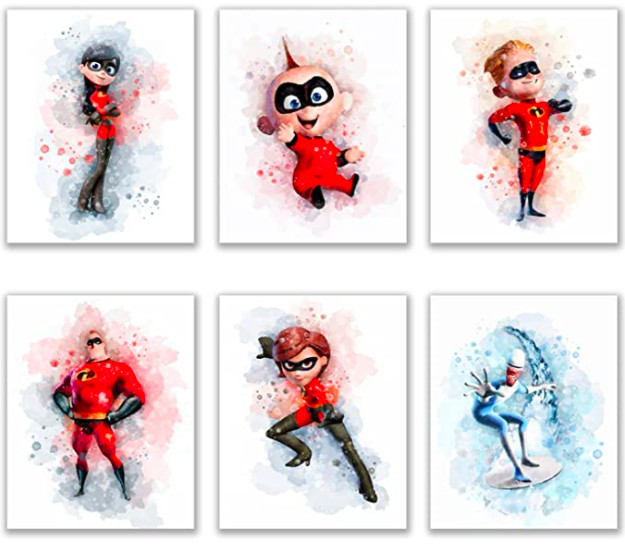 BigWig Prints Incredibles 2 Wall Decor Set of 6 (8 x10 inches) Watercolor FS!