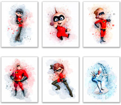 BigWig Prints Incredibles 2 Wall Decor Set of 6 (8 x10 inches) Watercolor FS!