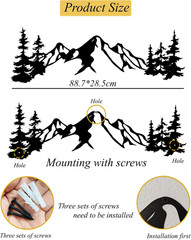 Metal Mountain Wall Art Decor, Mountain Forest Silhouette Art Suitable for Livin