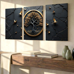 3 Pieces Golden Tree Birds Modern Gold Large Wall Art Set for Living Set Of 3