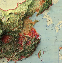 China Map, China 2D Relief Map, China Vintage Map – 2D Flat