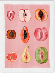 Pink Fruity Sliced Wall Art Vintage Funky Fruit Food Poster Woman Body Positivit