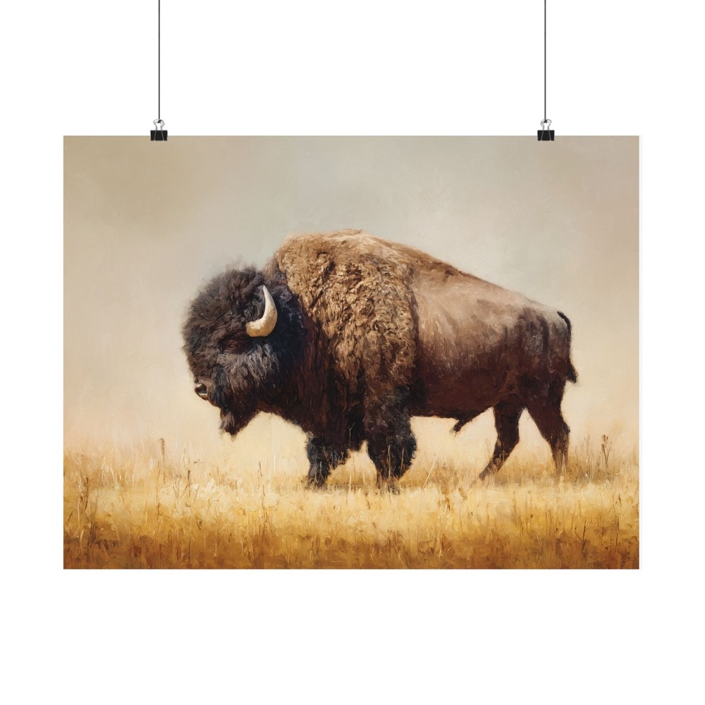 Prarie Bison Matte Horizontal Poster | Buffalo Wall Art, Prairie Scene Western