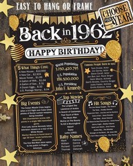 64th Birthday Decorations 1962 Back in 1962 Poster 11×14 Unframed Party Gift