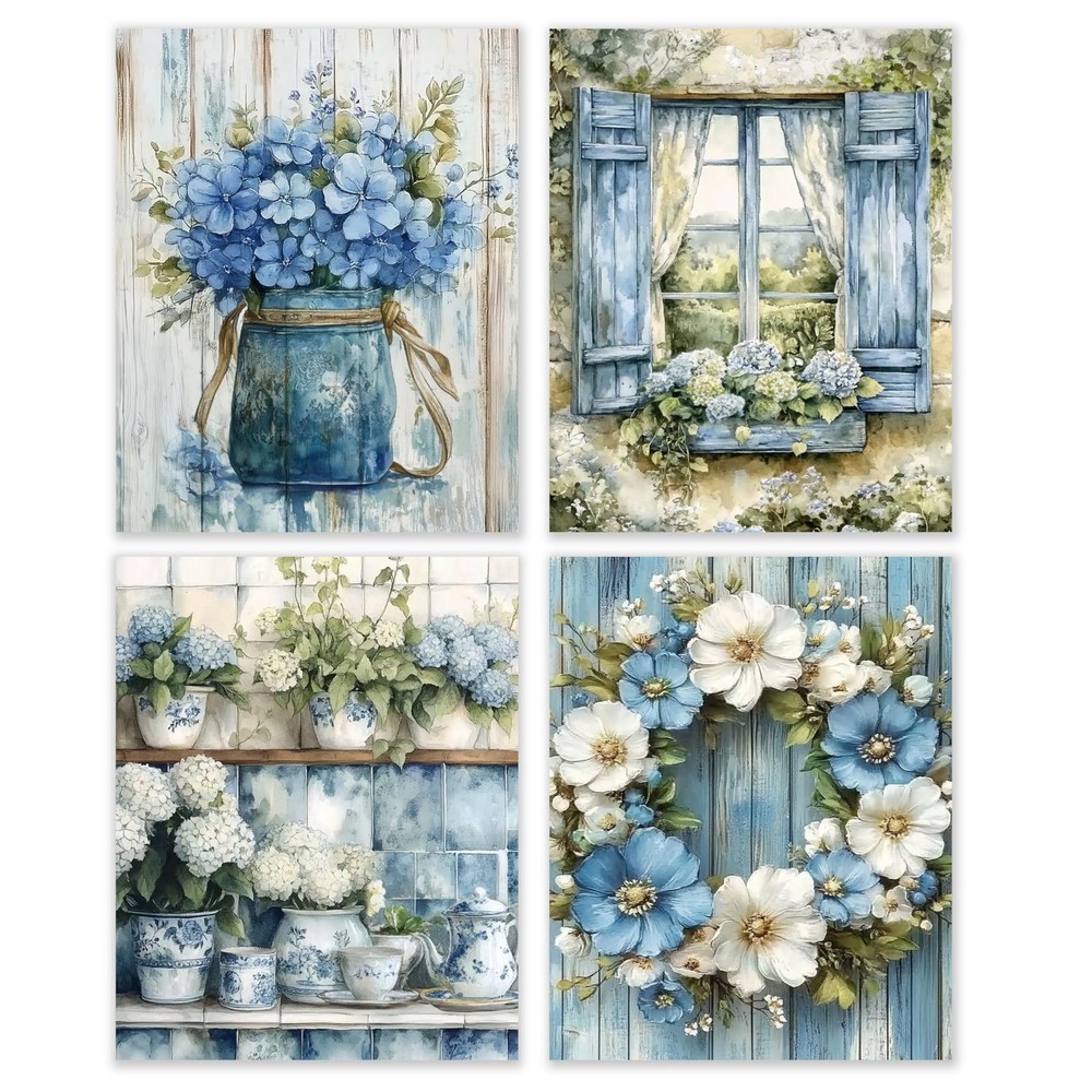 BESERH Blue and White Floral Wall Decor, Cottagecore 10×8, Bookish-I