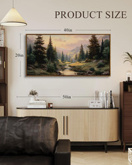 Rustic Landscape Wall Art – Large Framed Vintage Farmhouse Decor 20x40in