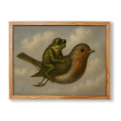 Funny Frog Riding Bird 08×10 inch Framed Modern Nature Wall Art Cute Whimsica…
