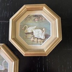 Vintage Homco/Home Interiors Swans Pictures-Set of 2 – Hexagon Brass Look Frames