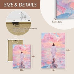 Framed Jesus Wall Art – Pink Jesus Walking on Water Canvas Decor, 12×16 Inch, Ch