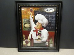 FAT CHEF TASTING THE FINEST WINE PRINT BLACK FRAME 11” X 13” WALL DECOR, READ