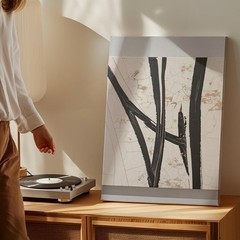 Abstract Organic Black Shapes Canvasvertical Stripes On Distressed Beige