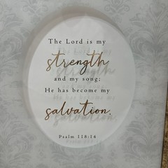 Psalm 118:14 Scripture Framed Wall Art Gold Distressed Frame Damask 11×14