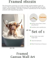 Bathroom Wall Art, 12x16in Highland Cow Wall Decor,Waterproof Wood Framed Can…